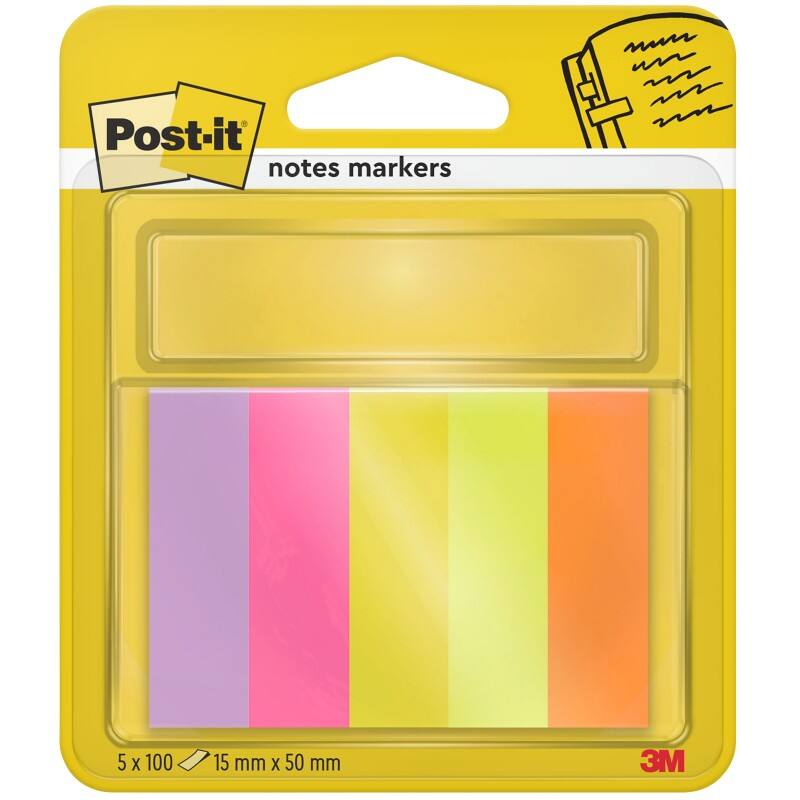 Post-it Index Rechthoekig 1,5 x 5 cm Kleurenassortiment 670-5 5 Stuks à 100 Strips