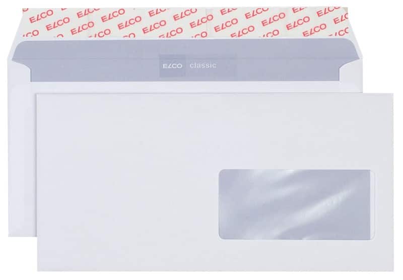 Enveloppes Elco Classic Avec fenêtre C6/5 229 (l) x 114 (h) mm Bande adhésive Blanc 100 g/m² 500 Unités