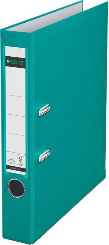 Classeur à levier Leitz Étroit 180° A4 52 mm Turquoise 2 Anneaux 1015 Plastique Lisse Portrait