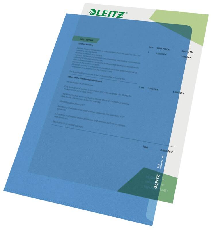 Leitz Standard L-map A4 Blauw PP (Polypropeen) 130 micron 100 Stuks