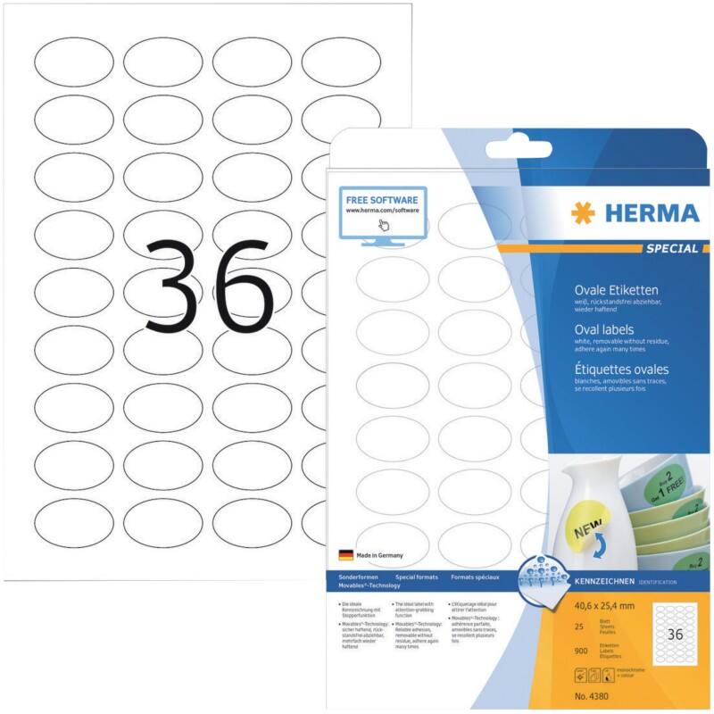 HERMA Etiketten 4380 Klevend A4 Wit 40,6 x 25,4 mm  25 Vellen à 36 Etiketten
