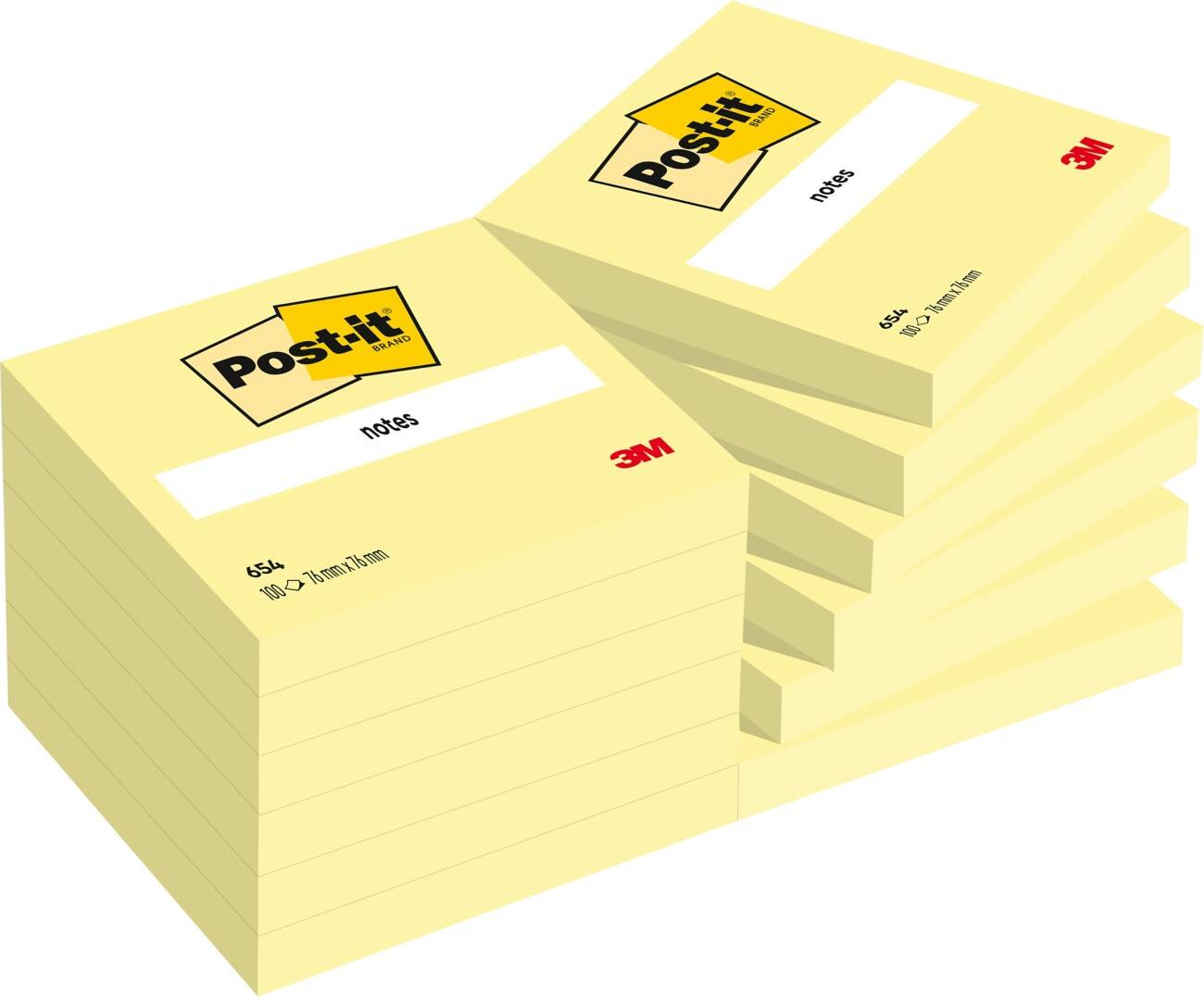 Notes Post-it 76 x 76 mm Jaune canari 12 Blocs de 100 Feuilles