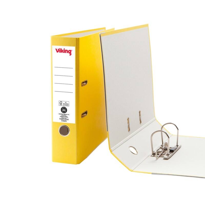 Classeur à levier Viking Large A4 75 mm Jaune 2 Anneaux Carton Mat Portrait