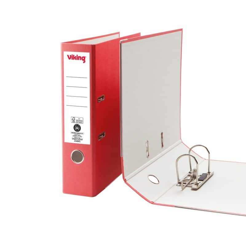 Classeur à levier Viking Large A4 75 mm Rouge 2 Anneaux Carton Mat Portrait