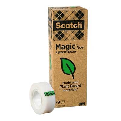 Scotch Magic A Greener Choice Tape Plakband Onzichtbaar mat 19 mm x 33 m Pak van 9 rollen