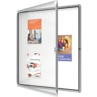 Nobo Premium Plus magnetische afsluitbare weerbestendige buitenvitrine 1902581 wandmontage aluminium frame scharnierdeur van veiligheidsglas 12xA4 wit 924 x 970 mm