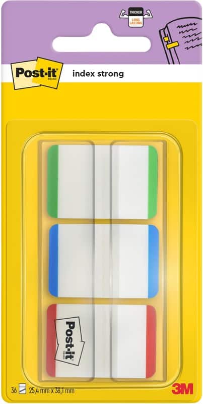 Post-it Index Rechthoekig 2,54 x 3,81 cm Kleurenassortiment Strong 3 Stuks à 22 Strips