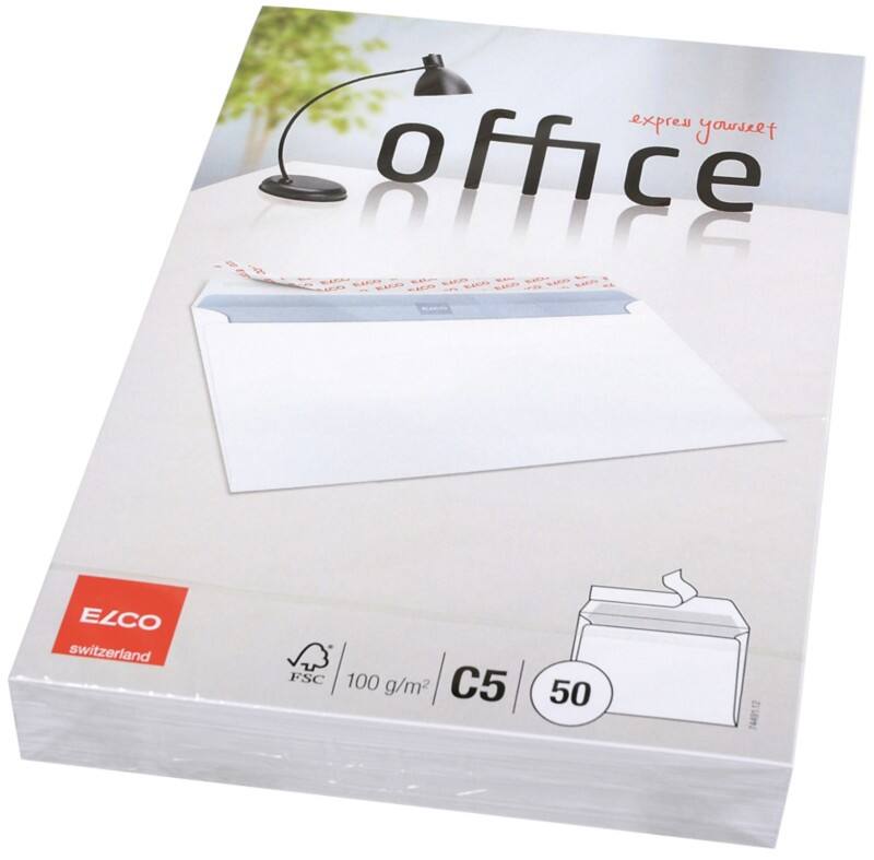 Elco Office Enveloppen Zonder Venster C5 229 (B) x 162 (H) mm Kleefstrip Wit 100 g/m² 50 Stuks
