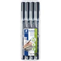 STAEDTLER Lumocolor Universal F Permanentmarker 97% gerecycleerd Fijn Ronde punt 0,6 mm Zwart Navulbaar 4 Stuks