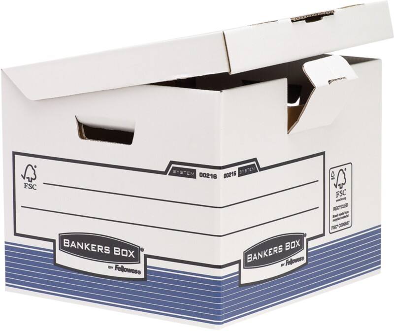 Bankers Box Systeem Karton Archiefdoos Blauw, wit 37,7 x 39,5 x 31 cm 10 Stuks