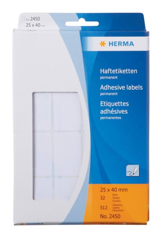 HERMA Multifunctionele etiketten 2450 Klevend 25 x 40 mm  32 Vellen à 16 Etiketten