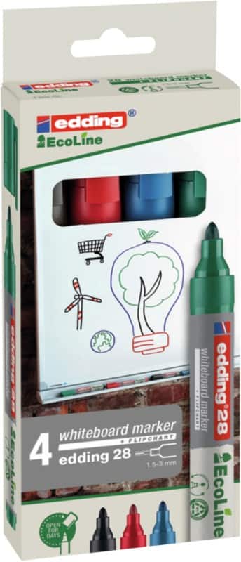 edding EcoLine 28 Nee Whiteboard-marker Kleurenassortiment Medium Ronde punt 1,5 - 3 mm  4 Stuks