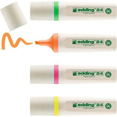 Surligneur edding EcoLine 24 Jaune, orange, rose, vert clair Pointe moyenne Biseautée 2 - 5 mm Rechargeable 4 Unités