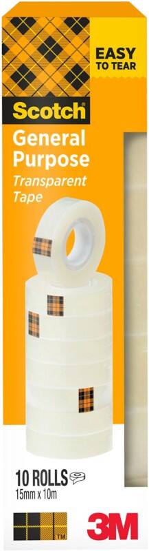 Ruban adhésif Scotch 508 Jaune pastel 15 mm (L) x 10 m (L) PP (Polypropylène) Bruit Faible  10 Rouleaux de 10 m