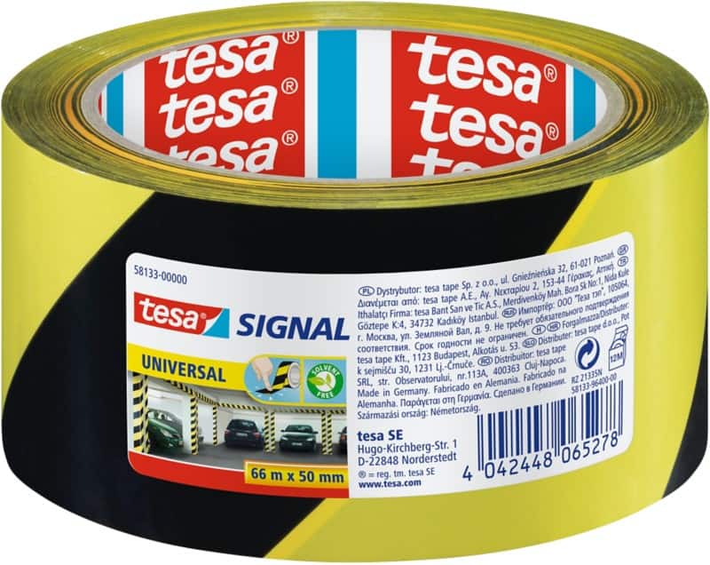 Bande de signalisation tesa tesasignal Universal Jaune, noir 50 mm (l) x 66 m (L) PP (Polypropylène)
