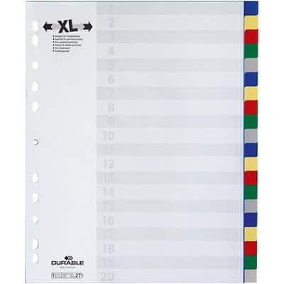 Intercalaires DURABLE Vierge A4 extra large Assortiment 20 intercalaires Polypropylène Portrait A4+ 11 Perforations 6759-27