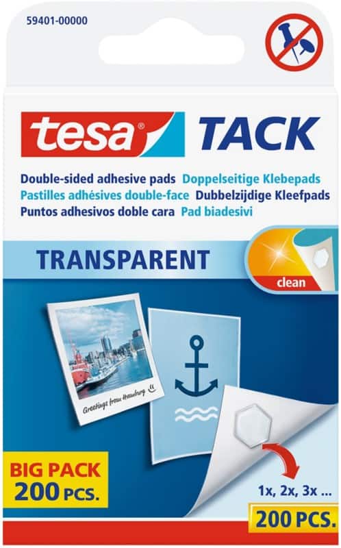 tesa TACK Dubbelzijdige kleefpads Tack 11 mm Transparant 200 Stuks