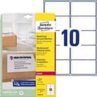 Étiquettes d'adresse AVERY Zweckform Weatherproof Shipping Labels Adhésif A4 Blanc 99.1 x 57 mm 25 Feuilles de 10 Étiquettes