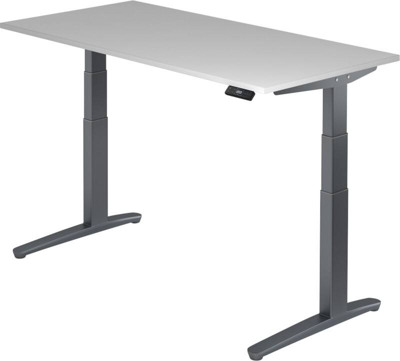 Bureau assis-debout Hammerbacher XBHM VXBHM Hauteur ajustable électriquement Rectangulaire Gris C-Pied 1600 (L) x 800 (P) x 1290 (H) mm Acier, Aggloméré, Aluminium