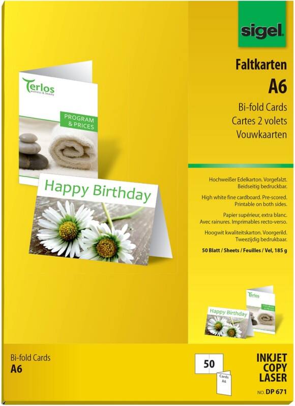 Sigel DP671 Wenskaarten A6 185 g/m² 10,5 x 14,8 cm Wit 50 Stuks
