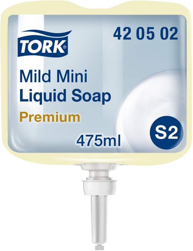 Savon pour les mains Tork Liquide S2 Premium Mild Mini Légèrement parfumé Jaune 420502 475 ml