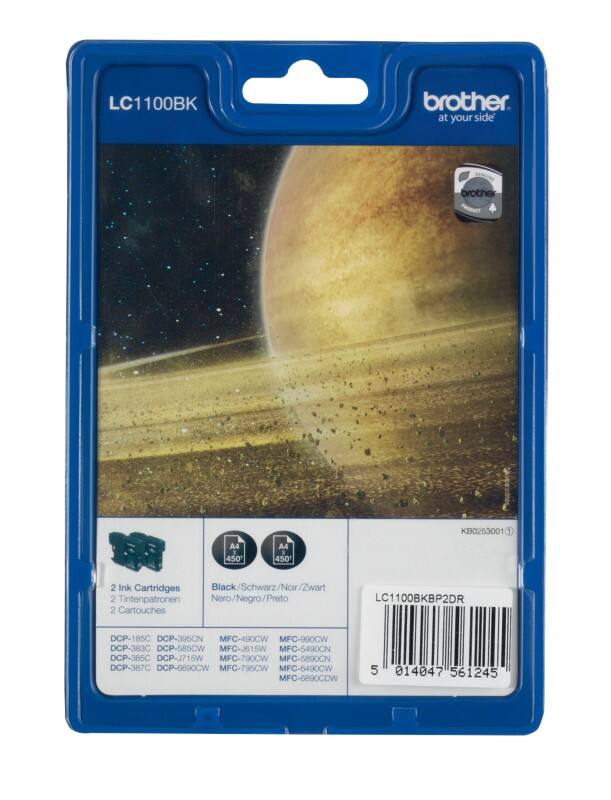 Cartouche jet d'encre Brother LC1100BK D'origine Noir Duopack 2 Unités