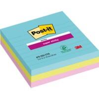 Post-it Super Sticky Grote Notes Gelijnd 101 x 101 mm Miami Kleuren 3 Blokken van 70 Vellen