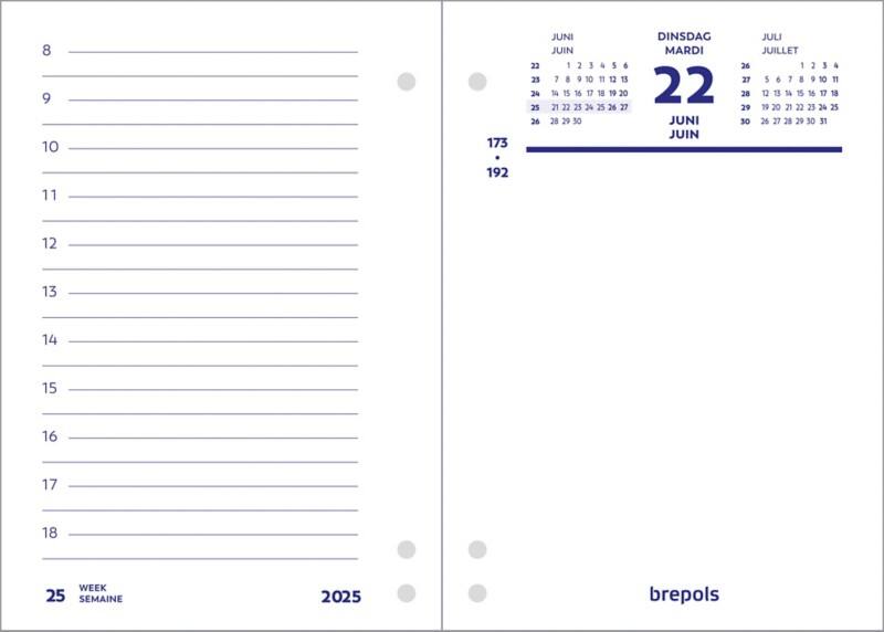 Brepols Kalender 2026 1 Dag per 2 pagina's Frans, Nederlands 12 (B) x 8,4 (H) cm Wit