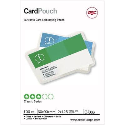 Pochette de plastification Card GBC Carte de visite & Carte de crédit Brillant 125 microns (2 x 125) Transparent 100 Unités