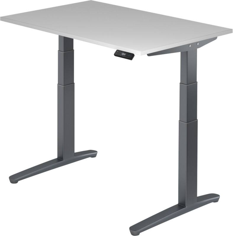 Bureau assis-debout Hammerbacher XBHM VXBHM Hauteur ajustable électriquement Rectangulaire Gris C-Pied 1200 (L) x 800 (P) x 1290 (H) mm Acier, Aggloméré, Aluminium