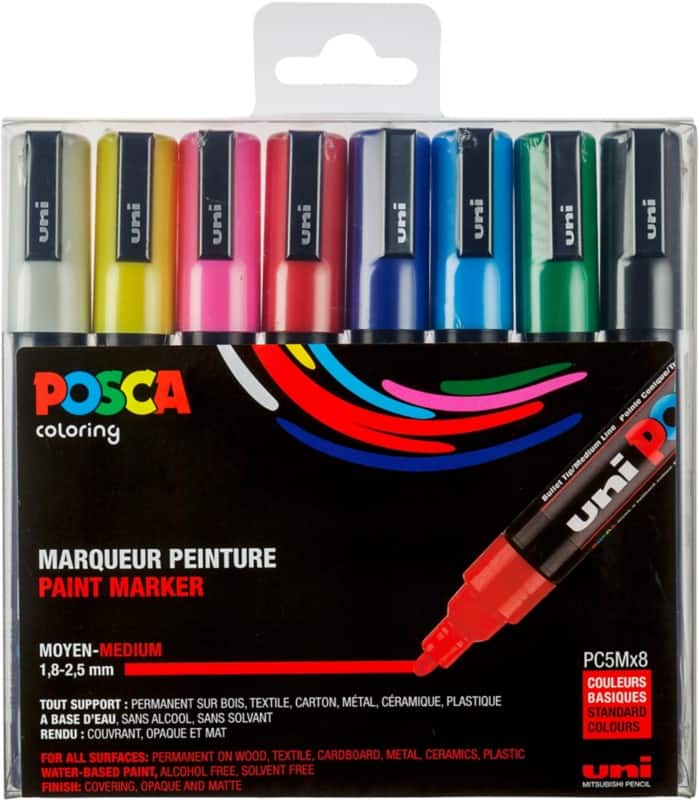Marqueur peinture POSCA POSCA PC-5M Assortiment Moyenne Ogive 1,8 - 2,5 mm 8 Unités