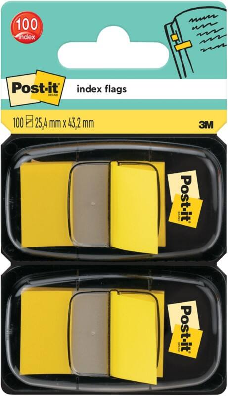 Post-it Index Rechthoekig 2,54 cm Geel Dual Pack 2 Stuks à 50 Strips