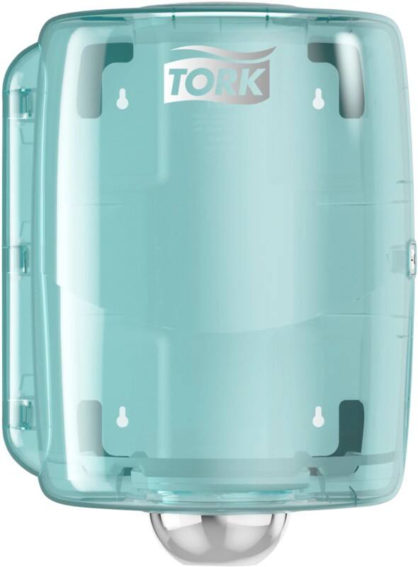 Distributeur à Dévidage Central blanc et turquoiseTork W2, design compact, gamme performance, 44,7 cm x 32,8 cm x 30,2 cm, 653000