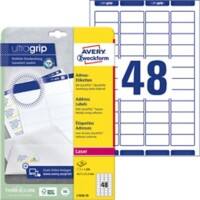 Étiquettes universelles Ultragrip Avery L7636-25 Adhésif A4 Blanc 45.7 x 21.2 mm 25 Feuilles de 48 Étiquettes