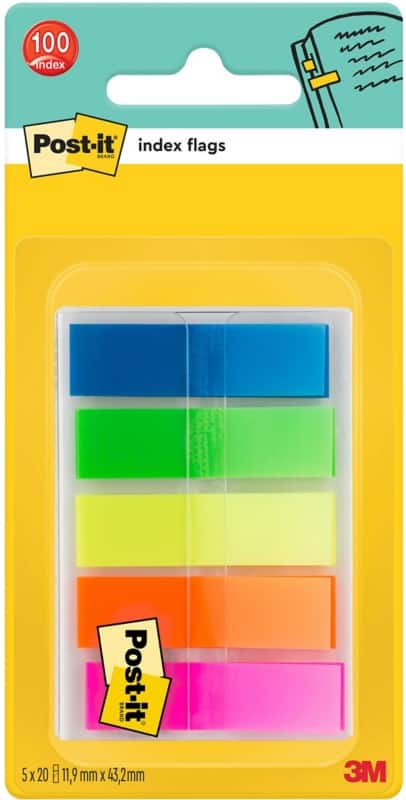 Post-it Indexen Rechthoekig 1,19 x 4,32 cm Blanco Kleurenassortiment 683HF5 20 5 Stuks à 20 Strips