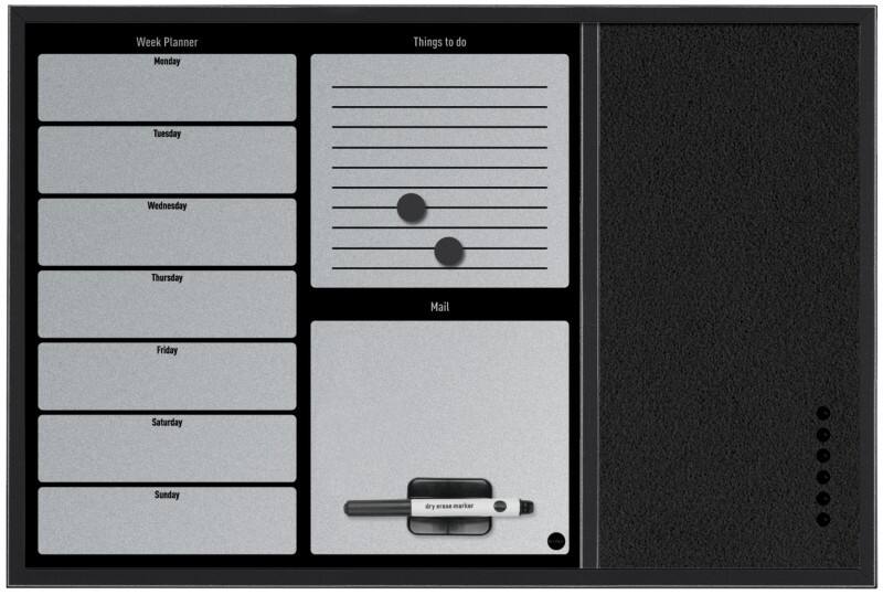 Planning Bi-Office Black Shadow Magnétique Montage mural magnétique 40 x 60 cm (l x h) Feutre Argenté, noir