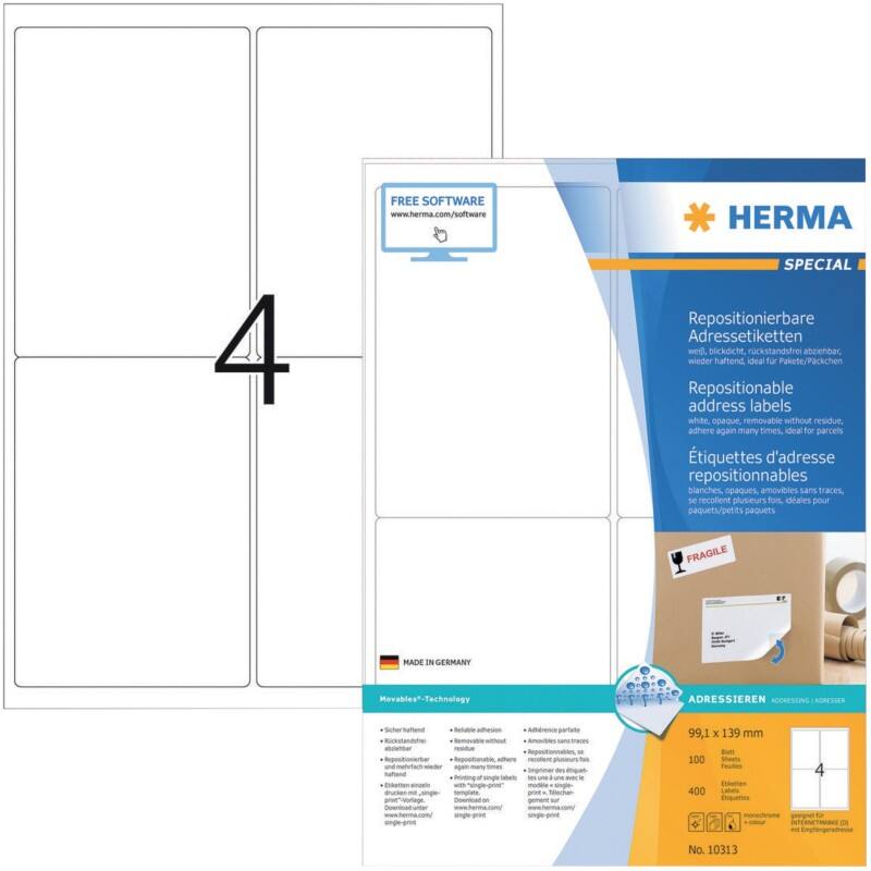 Étiquettes repositionnables HERMA 4212 Blanc Rectangulaires 400 Étiquettes par paquet 10313