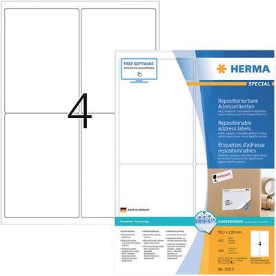 HERMA 10313 Verwijderbare Etiketten Wit Rechthoekig 400 Etiketten per pak