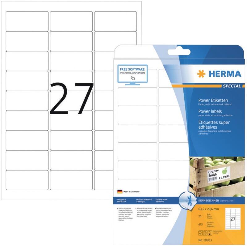 HERMA Etiketten 10903 Klevend A4 Wit 63,5 x 29,6 mm  25 Vellen à 27 Etiketten