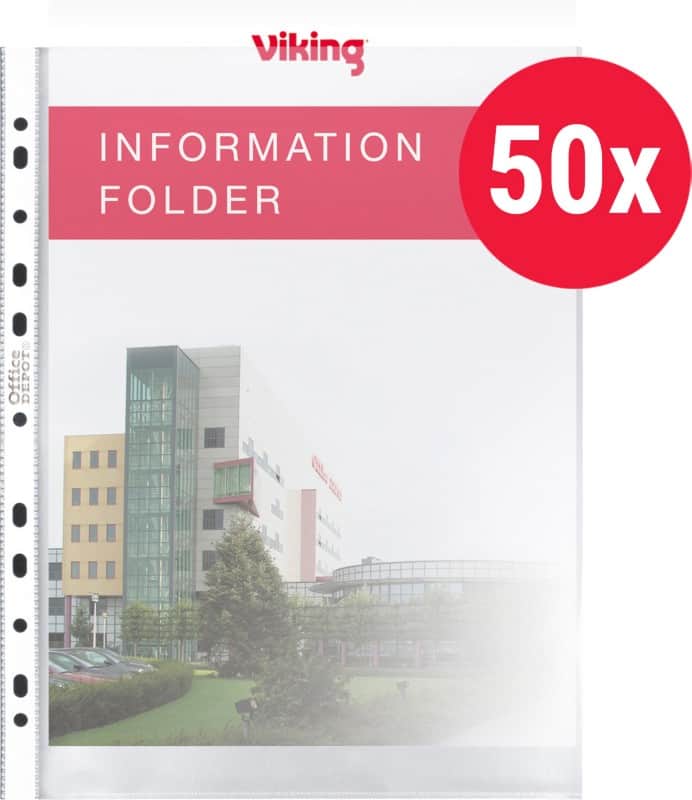 Pochettes perforées Viking 60% Recyclé A4 Transparent 80 microns PP (Polypropylène) Ouverture par le haut 11 perforations 5306733 50 unités