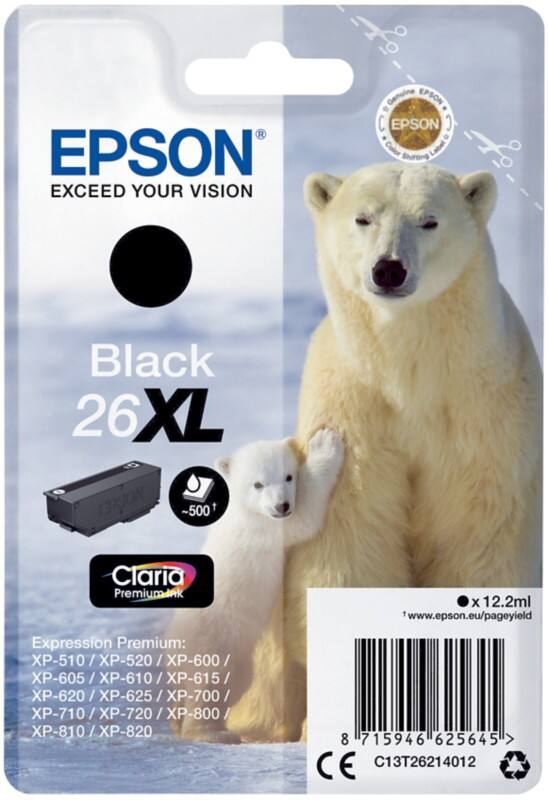 Cartouche jet d'encre Epson 26XL D'origine C13T26214012 Noir