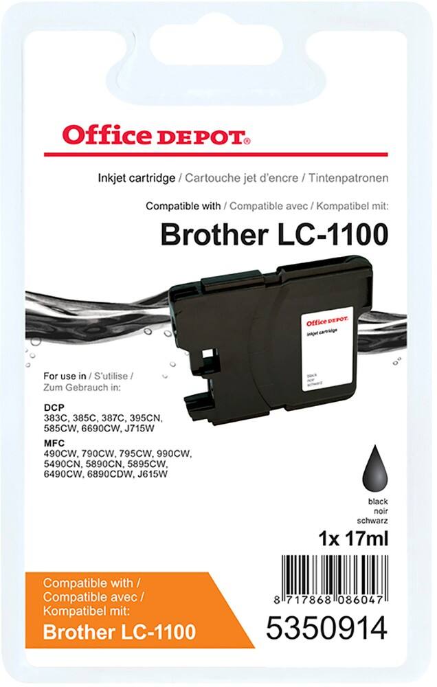 Cartouche jet d'encre Office Depot Compatible Brother LC1100BK Noir