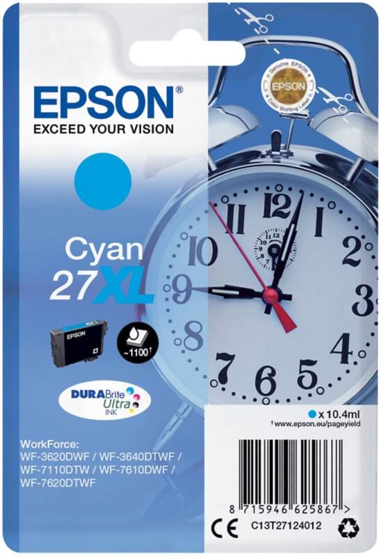 Cartouche jet d'encre Epson 27XL D'origine C13T27124012 Cyan
