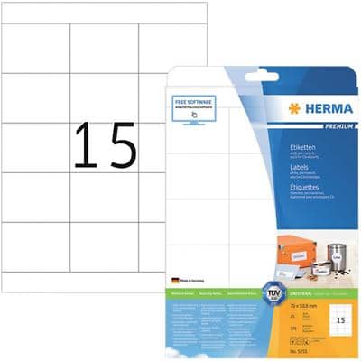 HERMA Multifunctionele etiketten 5055 Wit 70 x 50,8 mm 25 Vellen à 15 Etiketten