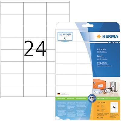 HERMA Multifunctionele etiketten 4360 Wit 70 x 36 mm 25 Vellen à 24 Etiketten
