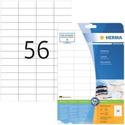 HERMA Multifunctionele etiketten 5052 Wit 52,5 x 21,2 mm 25 Vellen à 56 Etiketten
