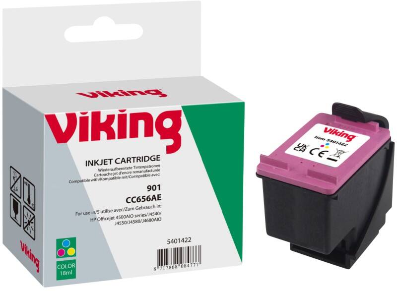 Viking 901 compatibele HP inktcartridge CC656A cyaan, geel, magenta
