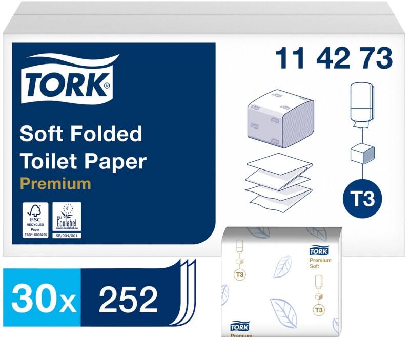 Tork Premium FSC gecertificeerd, EU Eco label, Recycled 100% Toiletpapier T3 2-laags 114273 30 Stuks à 252 Vellen