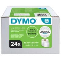 DYMO S0722390 13187 Adresetiketten Authentiek Zelfklevend Zwart op wit 36 (B) x 89 (H) mm 24 Rollen à 260 Etiketten