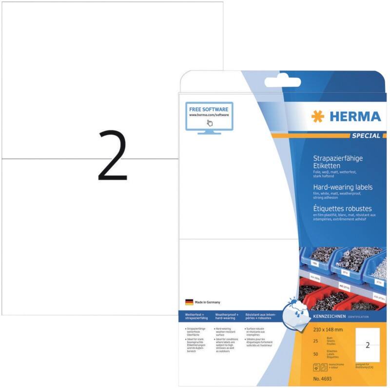 HERMA Etiketten 4693 Klevend A4 Wit 210 x 148 mm  25 Vellen à 2 Etiketten